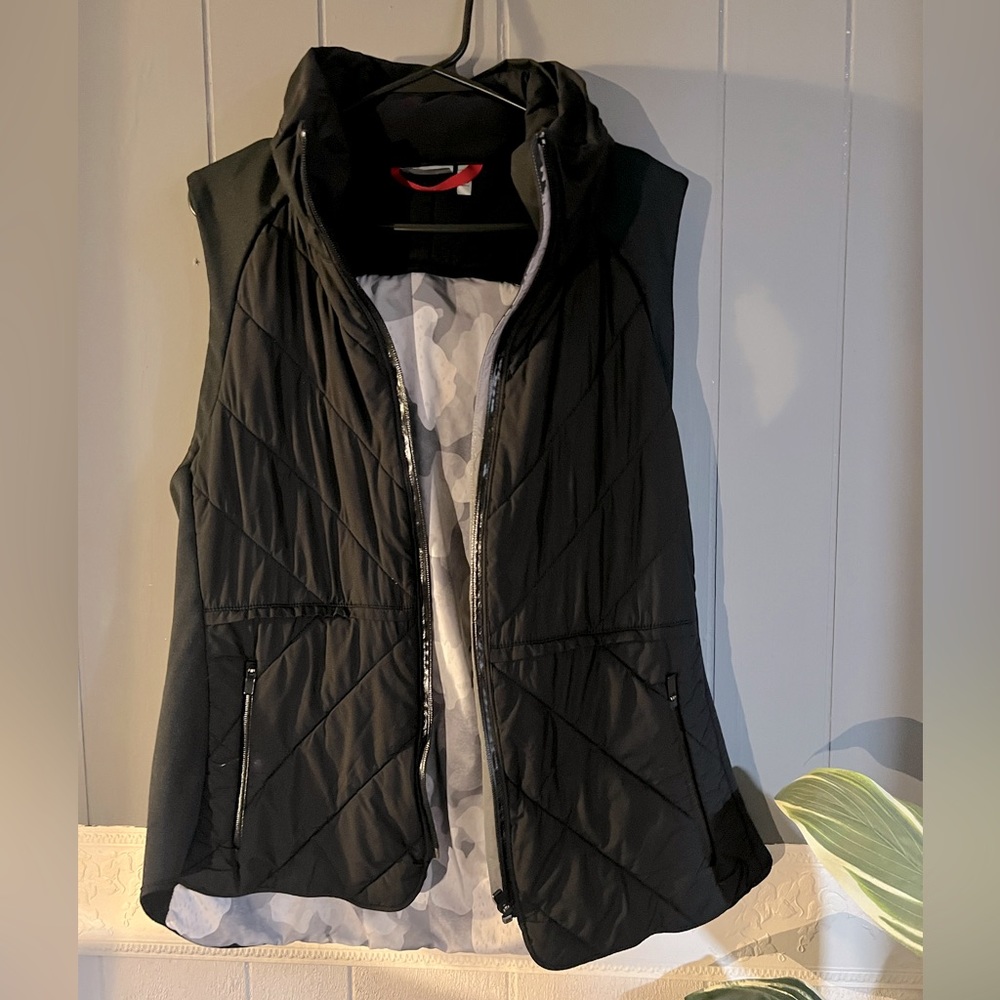 Athleta Black Puffy Vest with Hood
